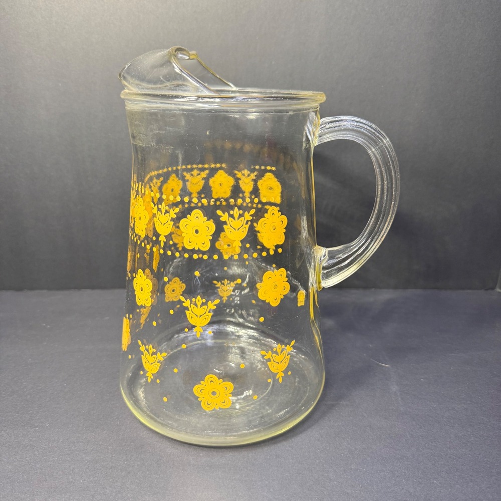 Corning Corelle Vintage Clear Glass Pitcher "Butterfly Gold" Pattern MCM 1970s